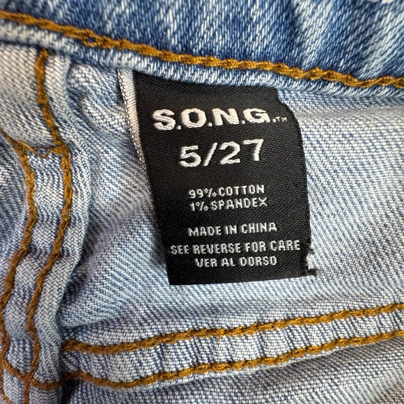 S.O.N.G. Slim Flare Jeans Women 5/27 Light Wash Rhinestone Slit Hem - Picture 7 of 15